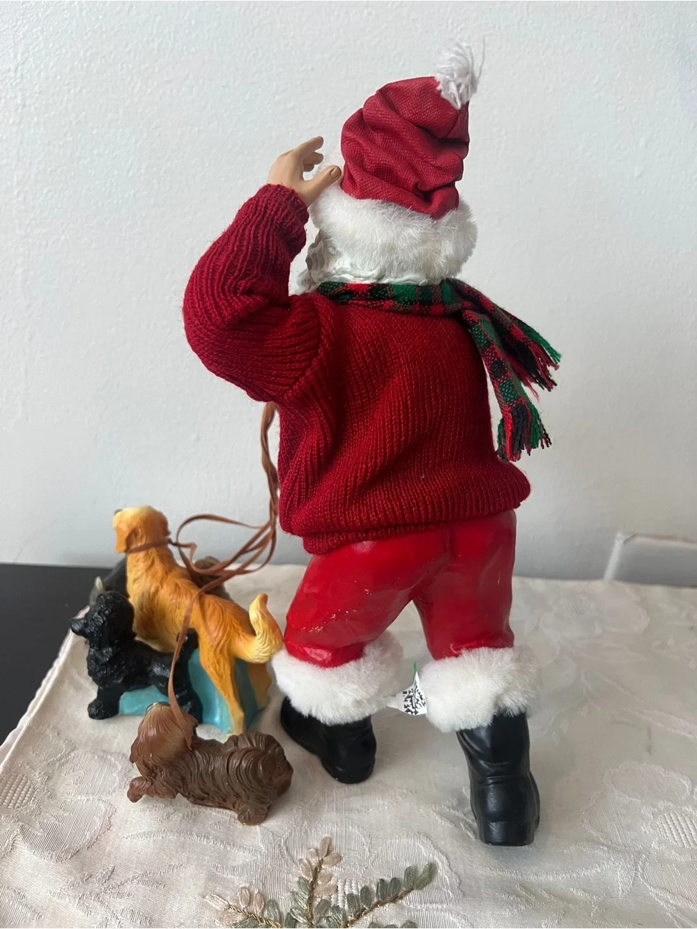 Dog Walking Santa Claus Figurine Decor